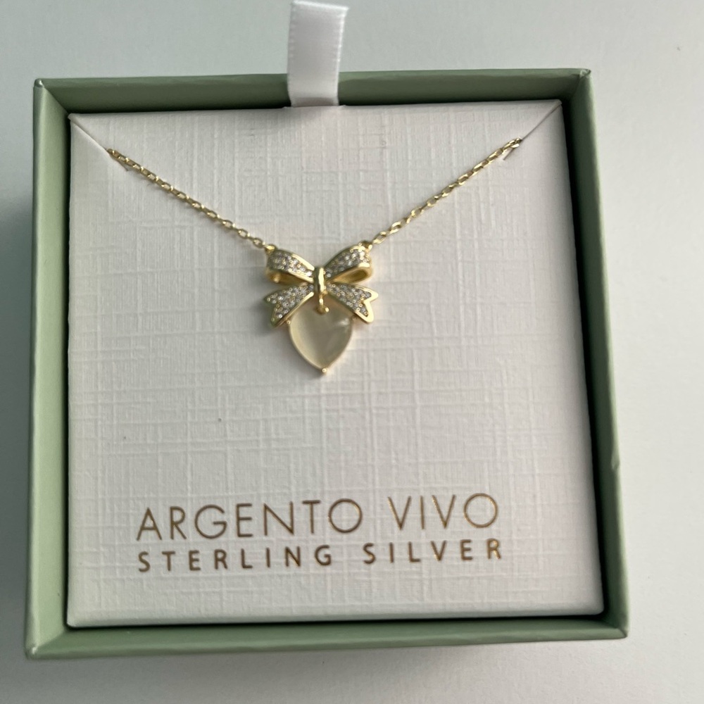 Argento Vivo Goldplated Over Sterling Silver Bow  Heart Necklace